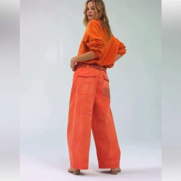 NWT FREE PEOPLE WE THE FREE Waterfalls Baggy Wide-Leg Jeans In Oklahoma Sun - Picture 2 of 9